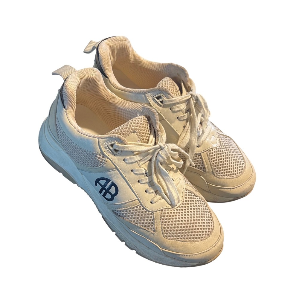 Anine Bing Dalton Sneakers Womens 37 7 Cream Sport Chunky Mesh Leather Dad Shoes
